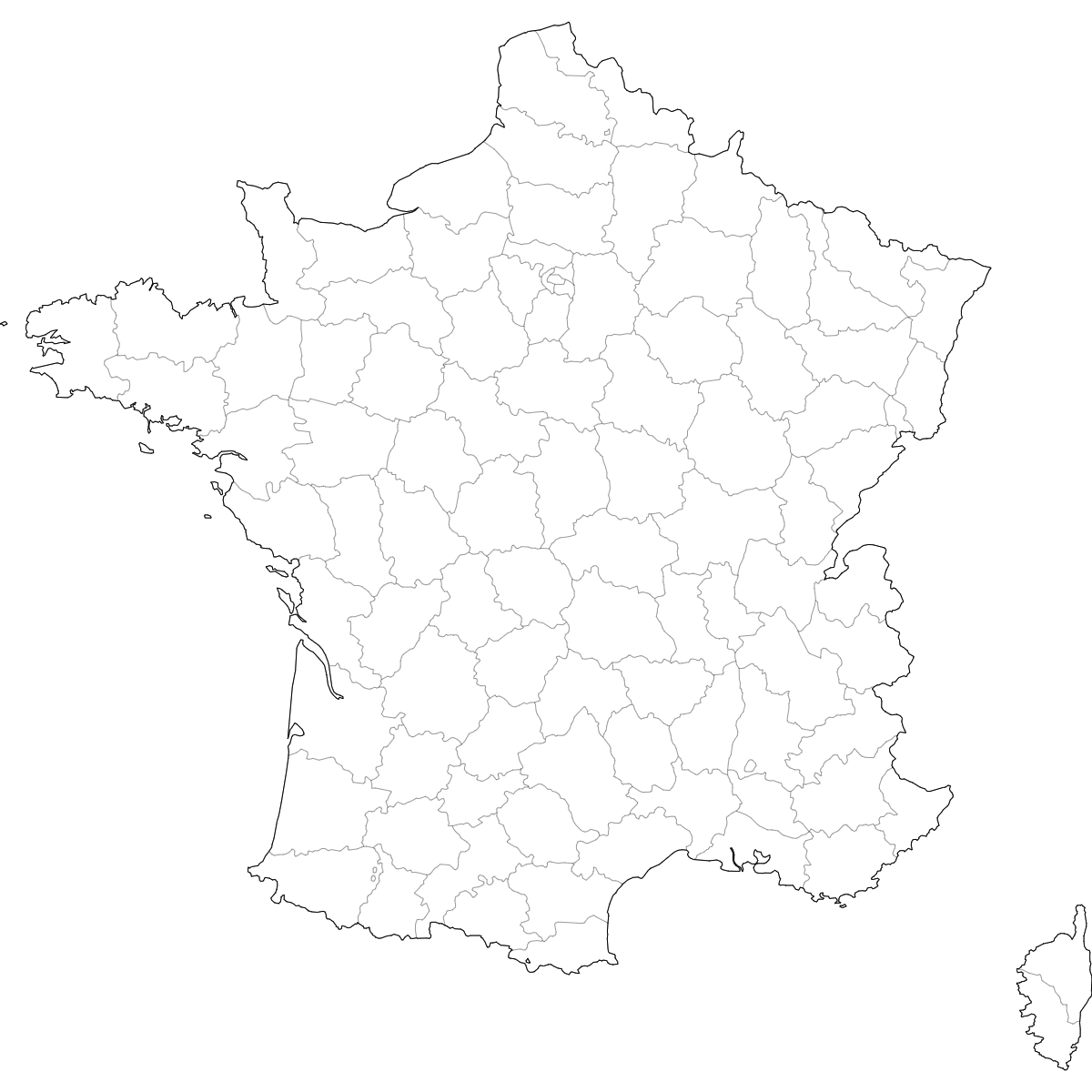 Carte de France métropolitaine avec les limites départementales